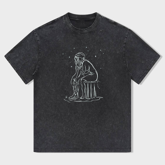 Men's Graphic T-Shirt with Celestial Thinker Design Black Cotton Tee