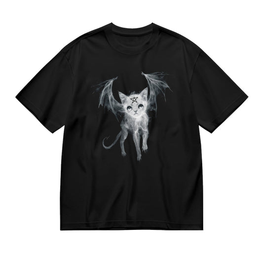Gothic Cat with Wings Graphic T-Shirt