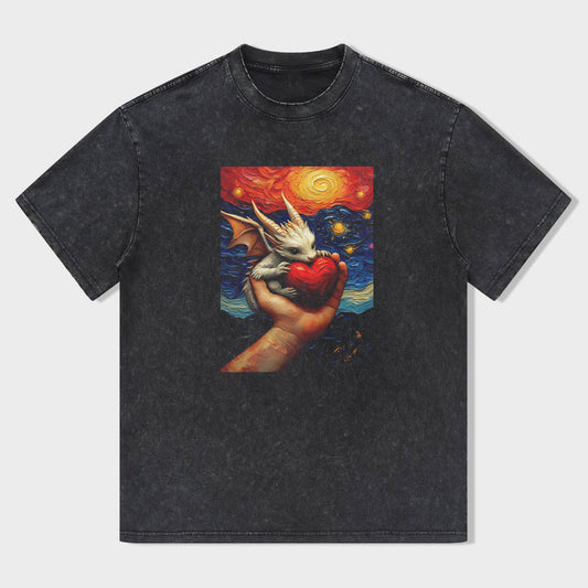 Artistic Graphic T-Shirt with Surreal Cat and Heart Design for Men Women Unisex