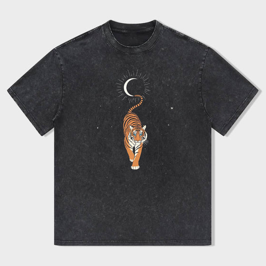 Tiger Moon Graphic Print Men's Casual Short Sleeve T-Shirt
