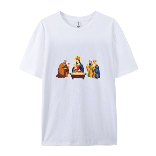 Christmas Nativity Scene T-Shirt Three Wise Men and Virgin Mary Design Festive Holiday Clothing for Men Women Kids Comfortable Cotton Tee Xmas Gift Idea Religious Christian Apparel