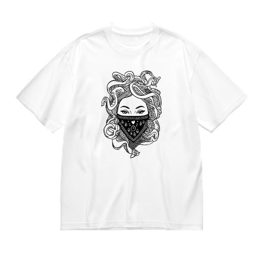 Black and White Graphic T-Shirt with Bandana Face Design