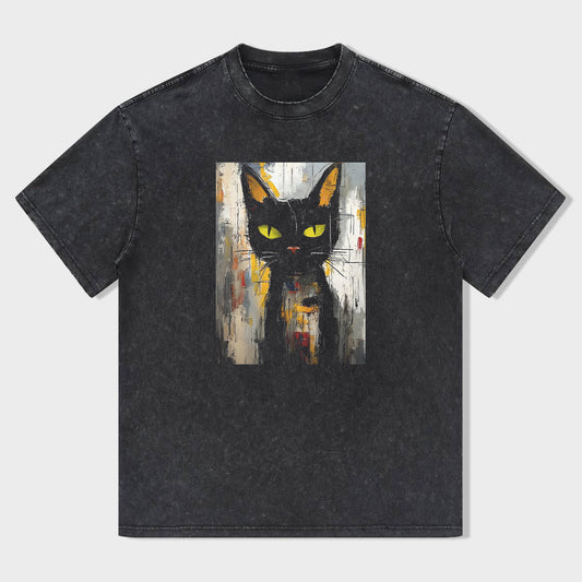 Black Cat Art Print Men's Fashion Graphic T-Shirt