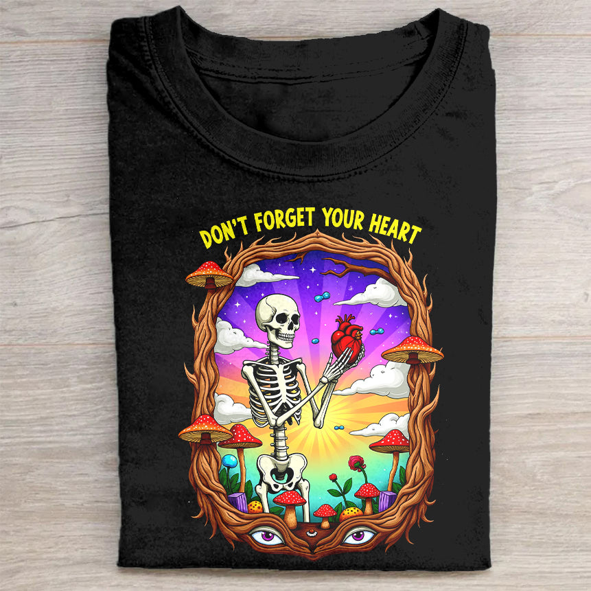 Don't Forget Your Heart Skeleton Graphic T-Shirt