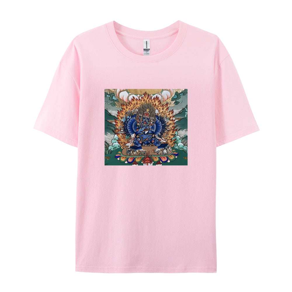 Tibetan Thangka Artwork Graphic T-Shirt for Men Women - Traditional Buddhist Deity Design - Comfortable Casual Tee - Unique Cultural Print - Soft Cotton Material - Ideal Gift for Meditation Yoga Enthusiasts