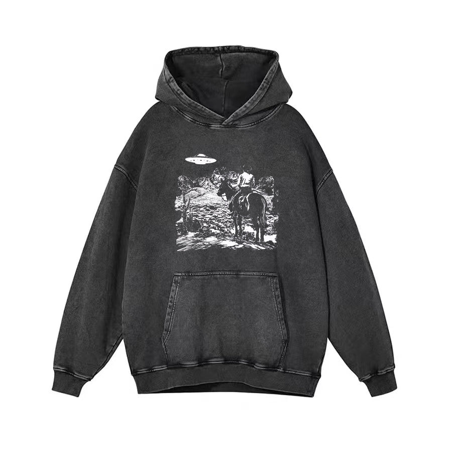 Western Cowboy with UFOs Funny Unisex T-Shirt