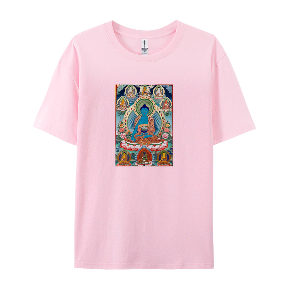 Buddha Thangka Art Print T-Shirt for Men Women - Tibetan Buddhist Meditation Design - Spiritual Yoga Clothing - Comfortable Casual Tee - Unique Gift Idea