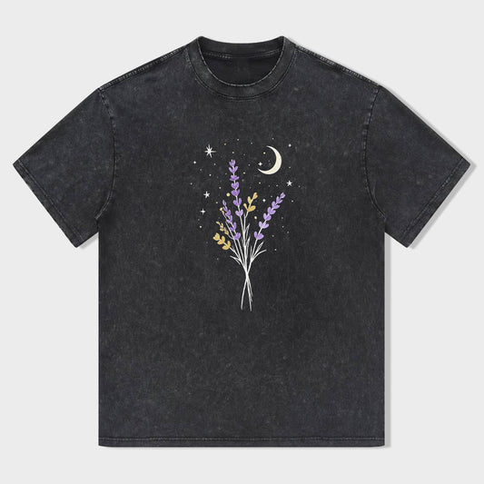 Lavender Moon Night Sky Graphic Tee Women's Casual Short Sleeve T-Shirt