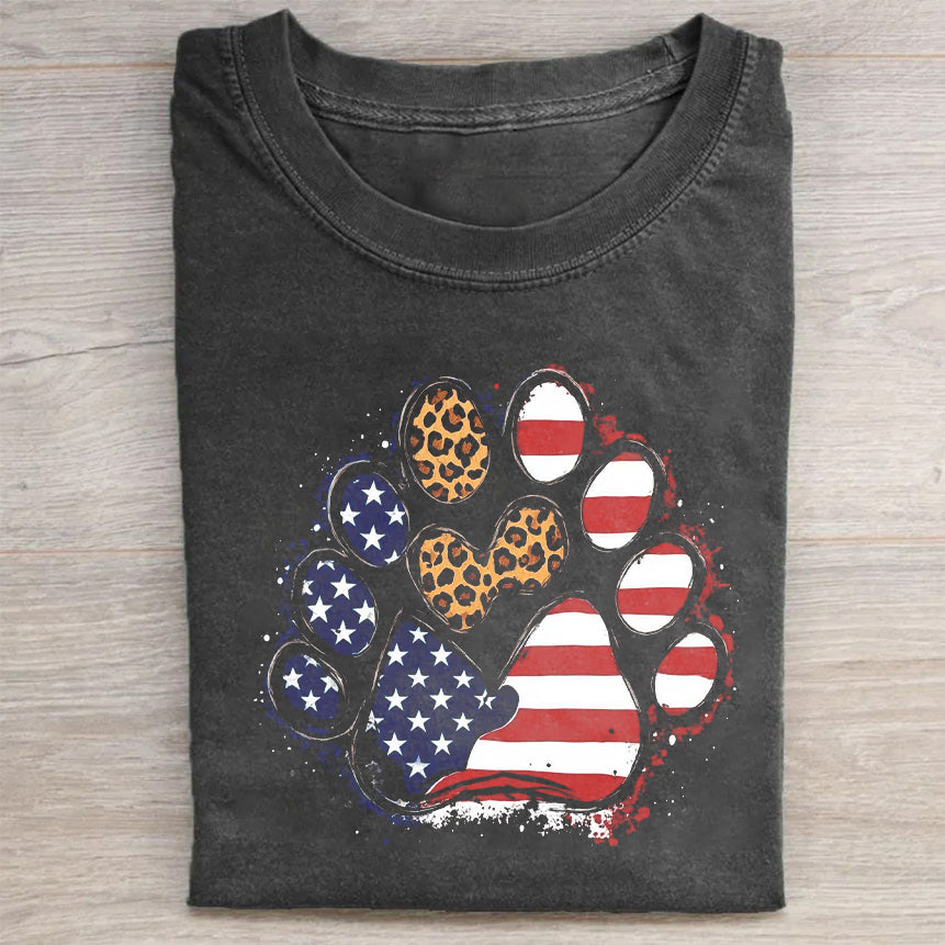 American Flag Leopard Print Paw Print T-Shirt