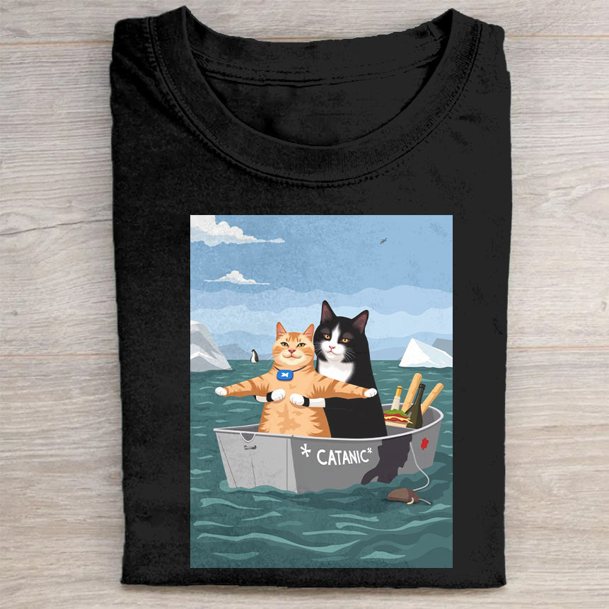 Cute Cat Fishing Graphic T-Shirt