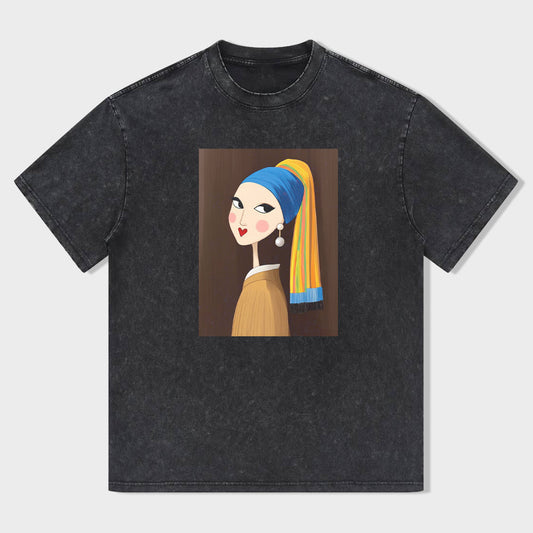 Girl with a Pearl Earring Art Print Women's Fashion Casual T-Shirt