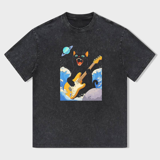 Rocking Cat Guitar Space Design Men's Graphic T-Shirt
