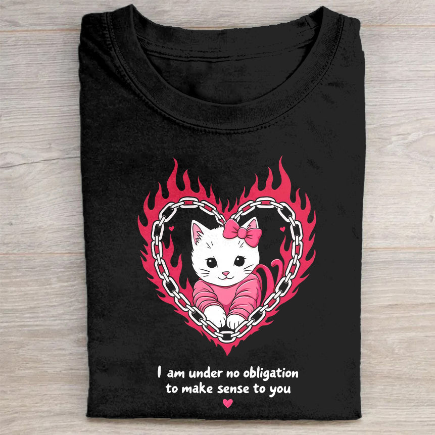 Cute Cat Heart Flame Graphic T-Shirt