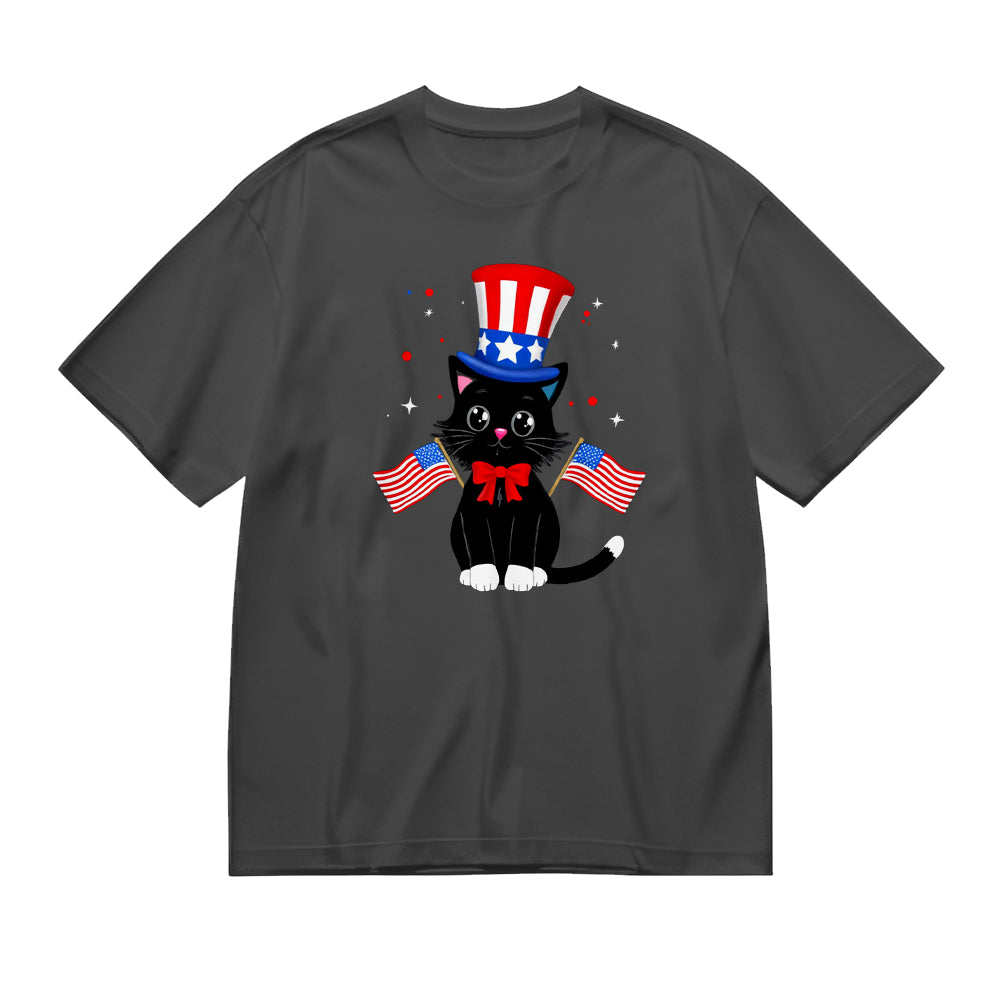 Patriotic Black Cat with American Flags T-Shirt