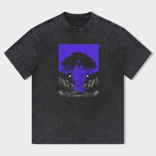 Mystical Ghost Tree Graphic Tee for Men Women Unisex Casual Short Sleeve T-Shirt