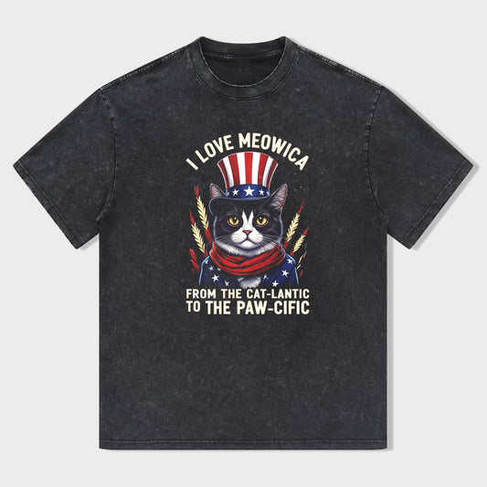 I Love Meowica - From the Cat-lantic to the Paw-cific - Patriotic Cat T-Shirt