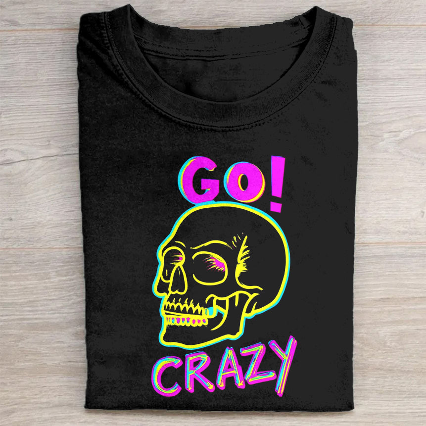 Go Crazy Neon Skull Graphic T-Shirt