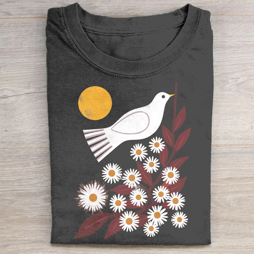 White Dove and Daisies Graphic T-Shirt