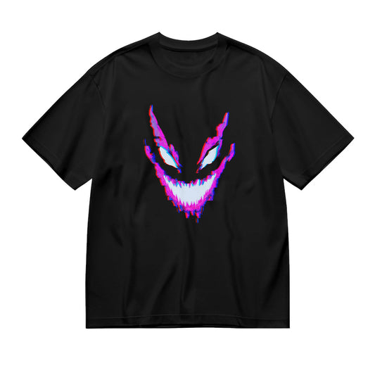 Glowing Demon Face Graphic Black T-Shirt