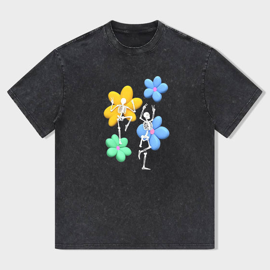 Colorful Flower Skeleton Graphic T-Shirt