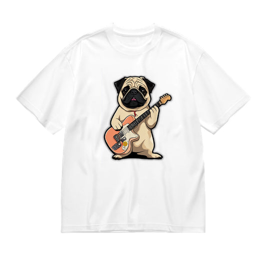 Cute Pug Playing Guitar Graphic T-Shirt
