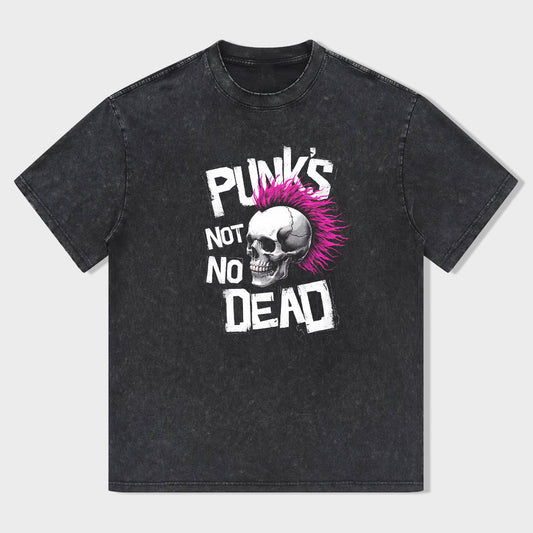 Punk Style Black T-Shirt with Skull and Punk's Not Dead Print for Casual Wear