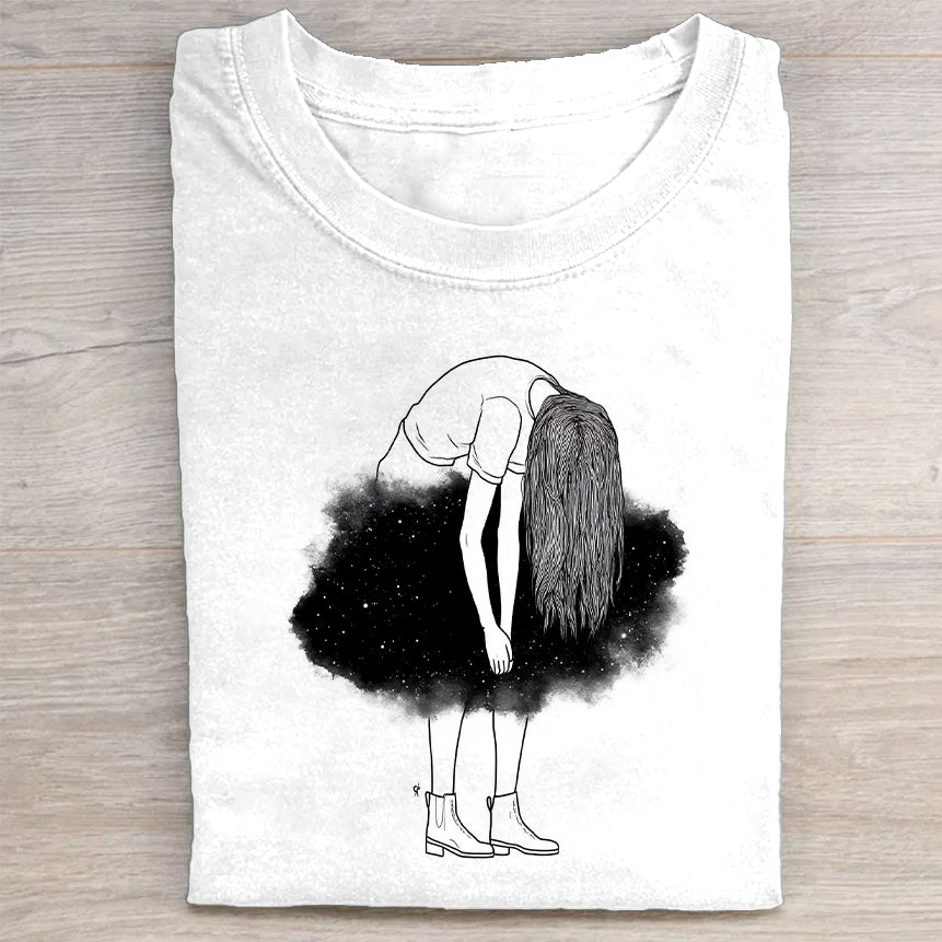 Ballet Dancer Sketch Art Print Women's Fashion Casual T-Shirt