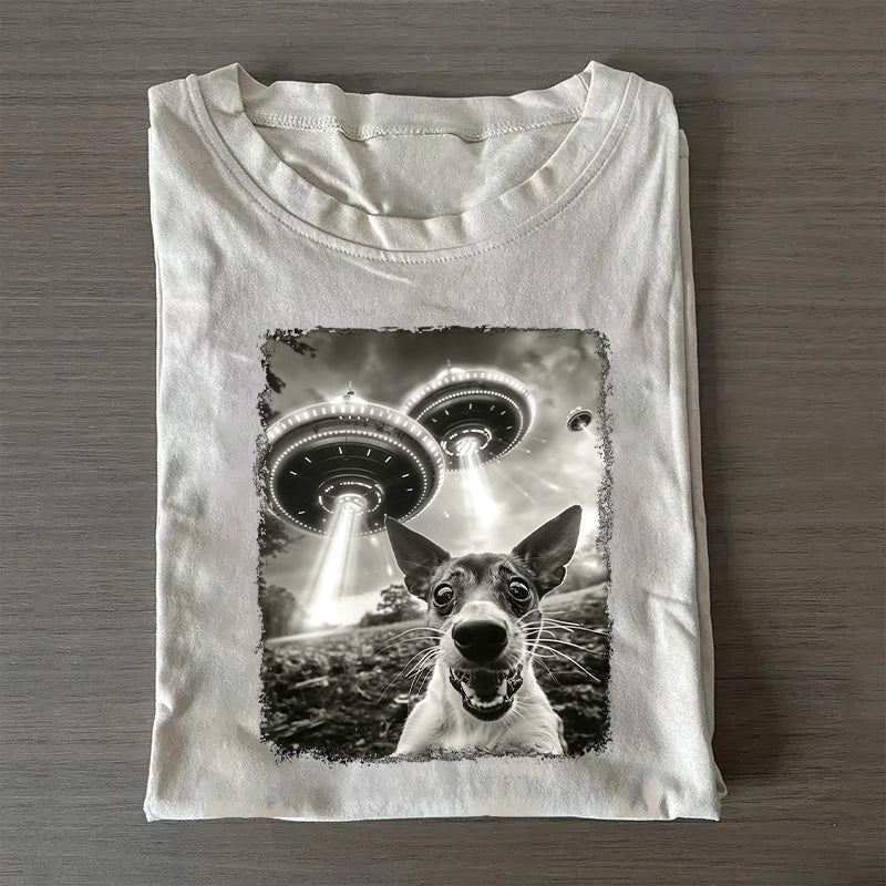 Rat Terrier Dog UFO Alien Extraterrestrial Selfie T-Shirt