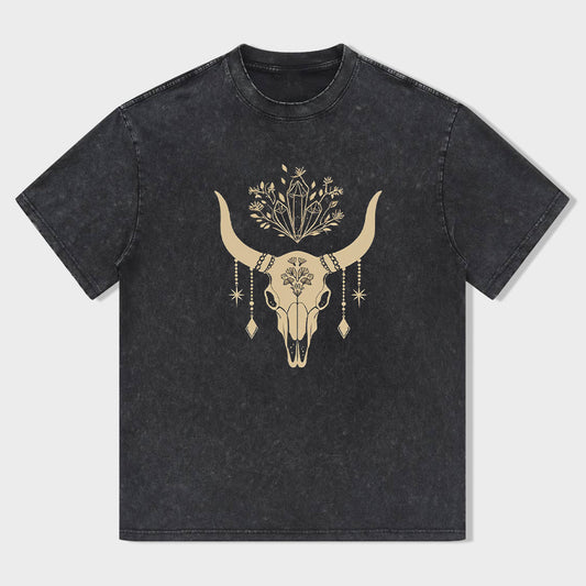 Bull Skull with Floral Design Men's Graphic T-Shirt