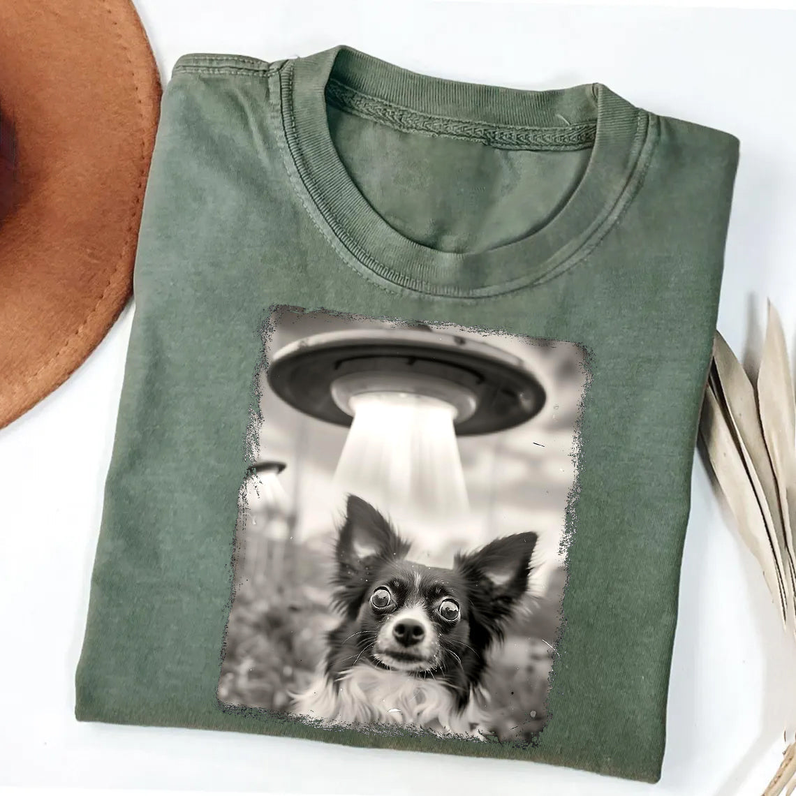 Papillon Dog UFO Alien Extraterrestrial Selfie T-Shirt