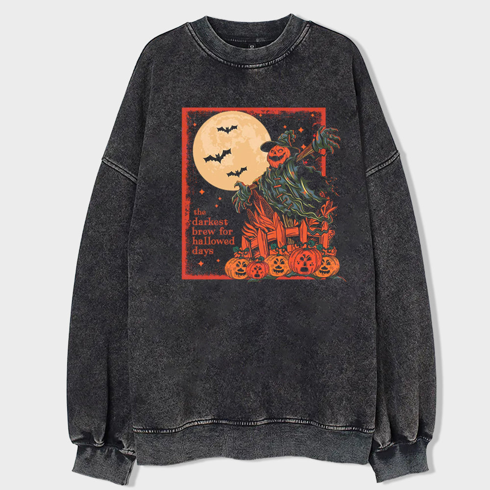 Dark Halloween Pumpkin Acid Wash Sweatshirt - heygraff