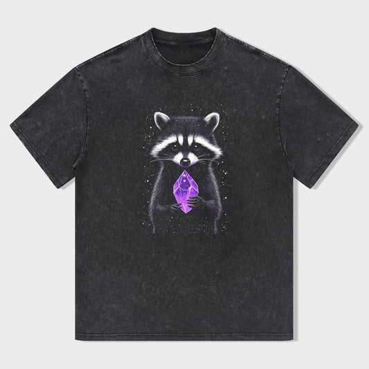 Raccoon with Purple Crystal Graphic T-Shirt