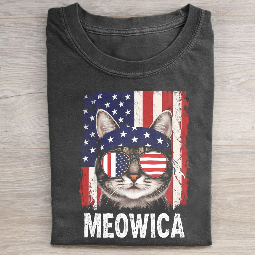 Meowica Patriotic Cat American Flag T-Shirt