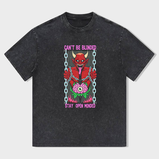 Devil Design Graphic Tee for Men Women Stay Open Minded Printed T-Shirt