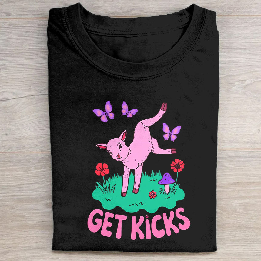 Get Kicks Pink Cat Graphic T-Shirt