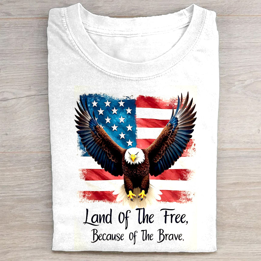 Land of the Free Because of the Brave American Flag Eagle T-Shirt
