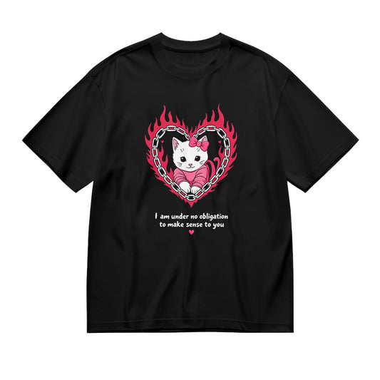 Cute Cat Heart Flame Graphic T-Shirt