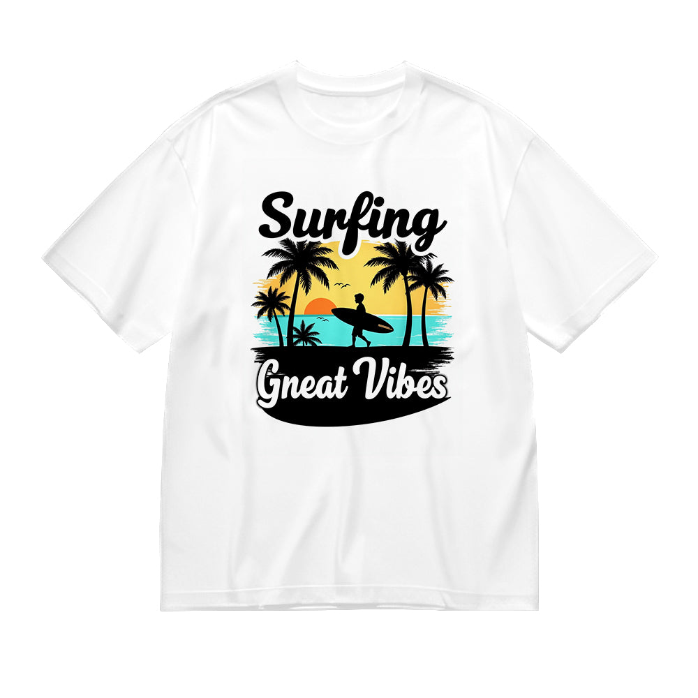 Surfing Great Vibes Tropical Beach Graphic T-Shirt