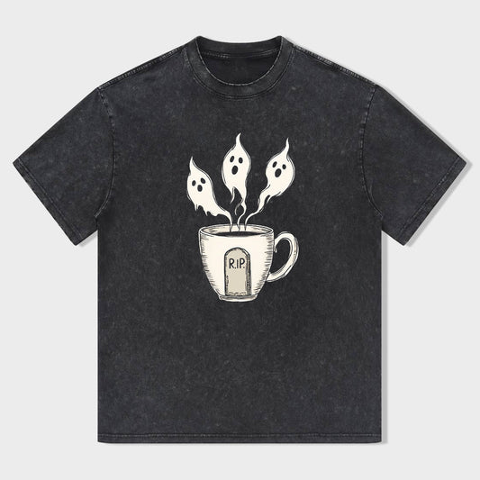 Ghostly Coffee Cup RIP Design Men's Graphic T-Shirt