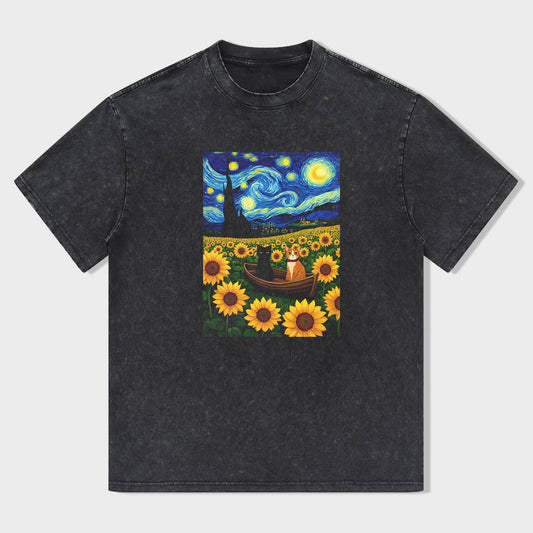 Starry Night and Sunflowers Art Print Men's Graphic T-Shirt