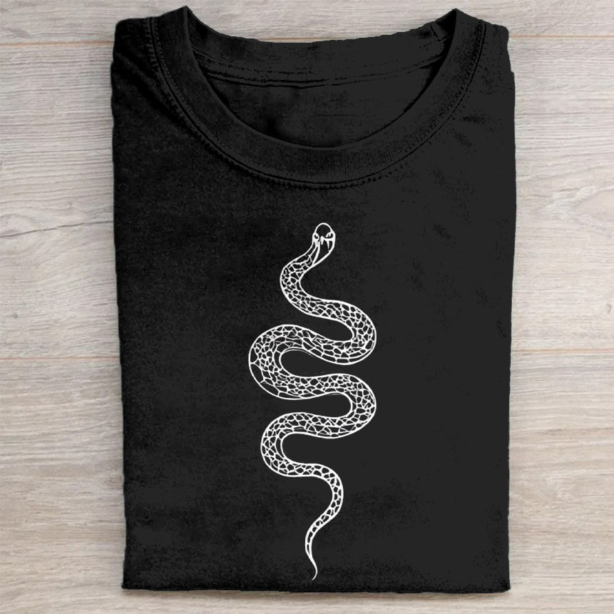 Black T-Shirt with White Snake Graphic Design