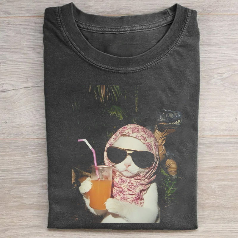 Cat Selfie With Dinosaur Funny T-Shirt