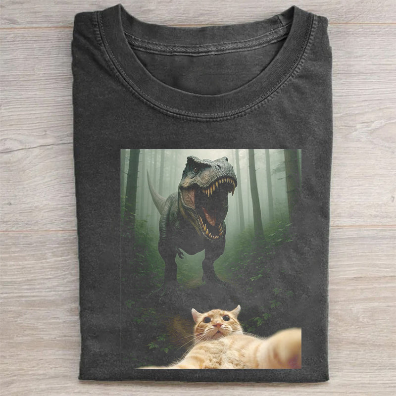 Cat Selfie With Dinosaur Funny T-Shirt