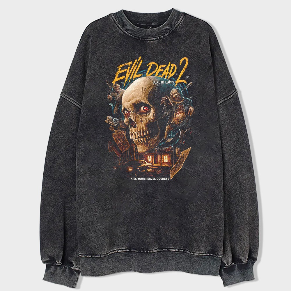 Evil Doomsday House Acid Wash Sweatshirt - heygraff