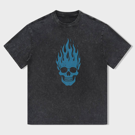 Flame Skull Graphic Tee Men's Casual Short Sleeve T-Shirt