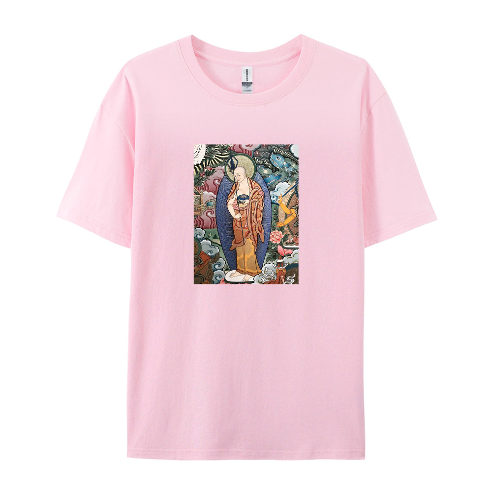 Buddhist Art T-Shirt for Men Women - Traditional Asian Buddha Painting Graphic Tee - Comfortable Casual Short Sleeve Top - Unique Spiritual Design Clothing