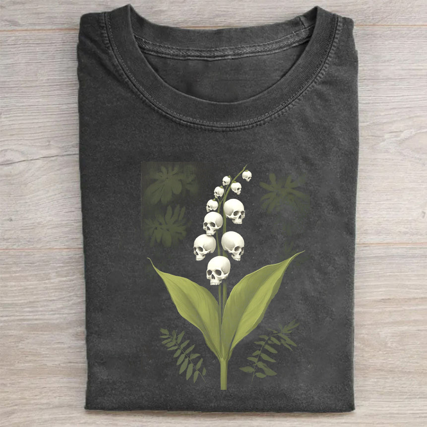 Skull Lily of the Valley Graphic Tee for Men Women Unisex Casual Short Sleeve T-Shirt