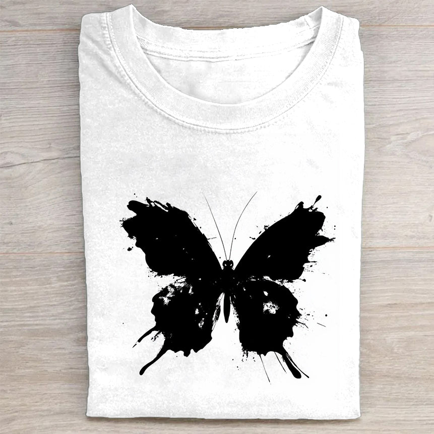 Black Butterfly Graphic White T-Shirt