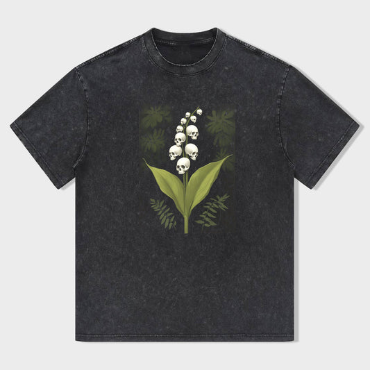Skull Lily of the Valley Graphic Tee for Men Women Unisex Casual Short Sleeve T-Shirt