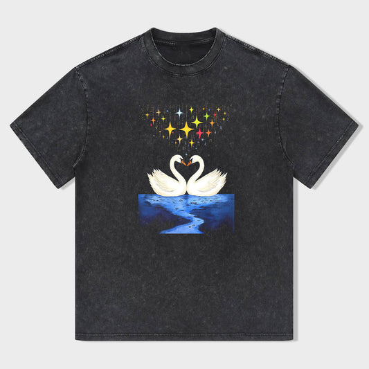 Swan Love Night Sky Stars Graphic T-Shirt